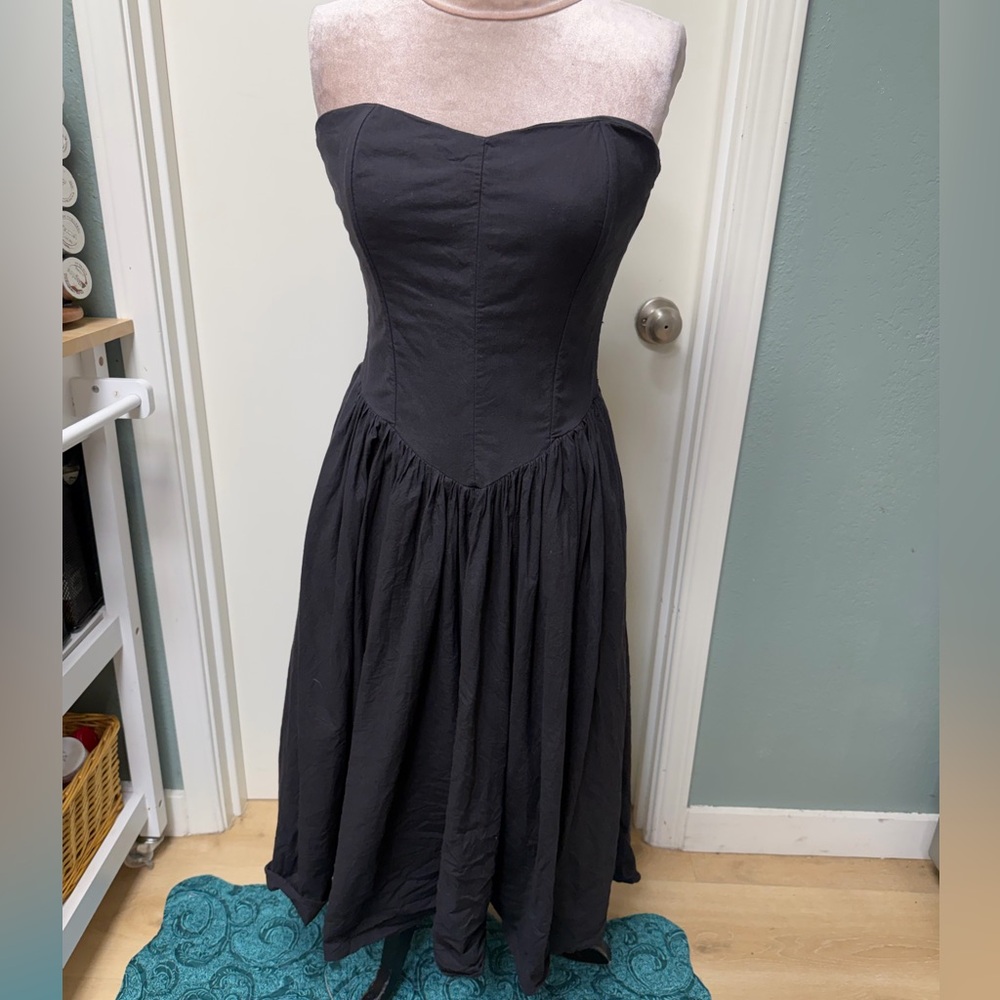 Vintage 1980’s I.Magnin Black strapless western prairie full maxi dress  M/L